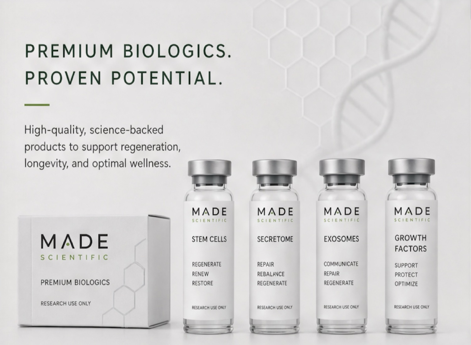 Premium Biologics carton with four vials
